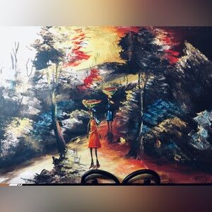 Hand-Painted Abstract Forest Scene by Jean Halal